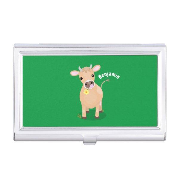 Cute happy jersey cow and flower cartoon  case