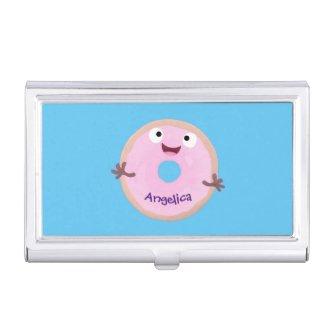 Cute happy pink glazed donut cartoon  case