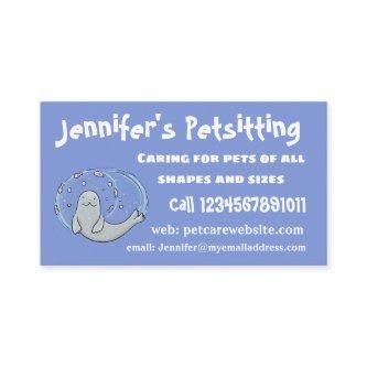 Cute happy seal and fish blue cartoon illustration