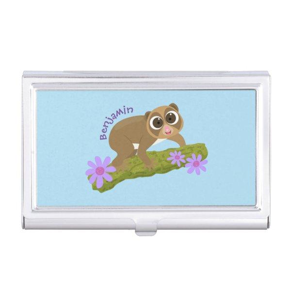 Cute happy slow loris on branch cartoon  case