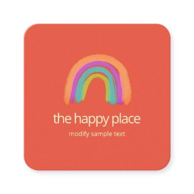 Cute Happy Watercolor Rainbow Square