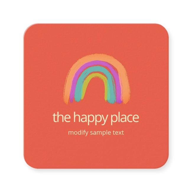 Cute Happy Watercolor Rainbow Square