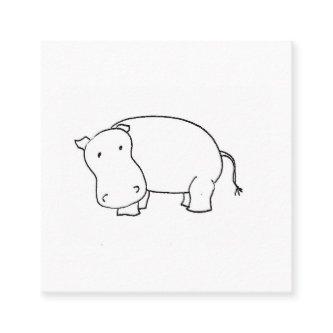 Cute hippo line drawing    square