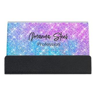 Cute iridescent colorful faux glitter monogram lug desk  holder