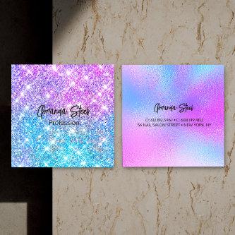 Cute iridescent colorful faux glitter monogram lug square