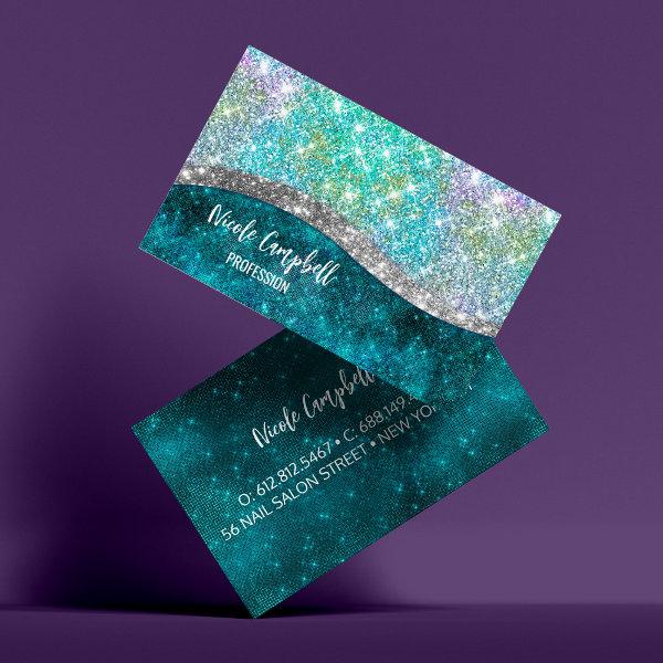 Cute iridescent turquoise faux glitter monogram