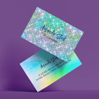 Cute iridescent unicorn blue faux glitter monogram