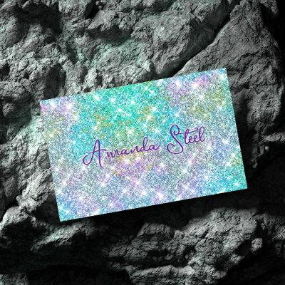 Cute iridescent unicorn blue faux glitter monogram  magnet