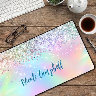 Cute iridescent unicorn faux glitter  desk mat