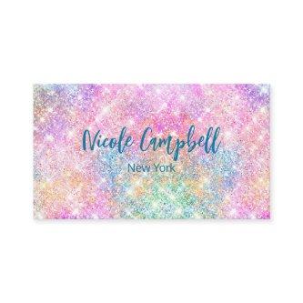 Cute iridescent unicorn pink faux glitter monogram appointment card