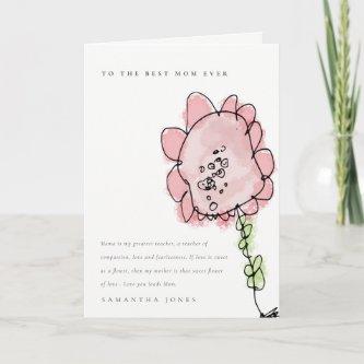 Cute Kid Drawn Pink Flower Botanical Mother's Day Card