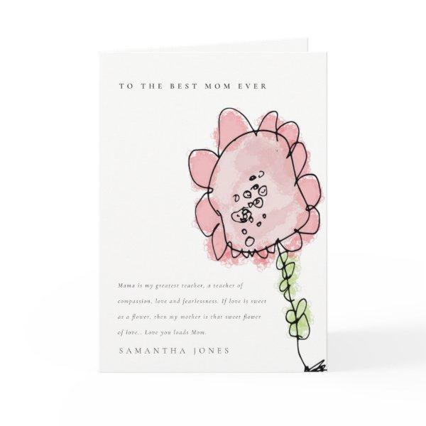 Cute Kid Drawn Pink Flower Botanical Mother's Day Card