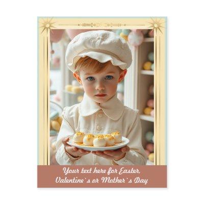 Cute kid with handmade gourmet sweets custom postcard