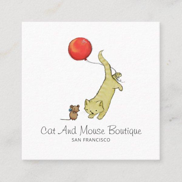 Cute Kid's Baby Retail Boutique Cat Mouse Balloon Square