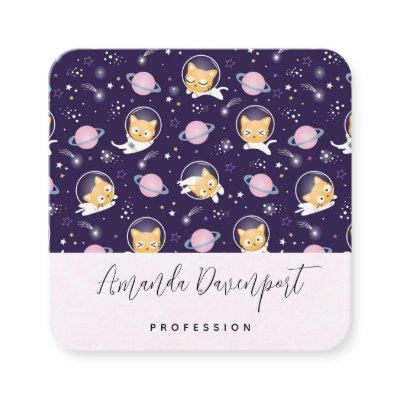 Cute Kitty Cat Astronauts Pattern Square