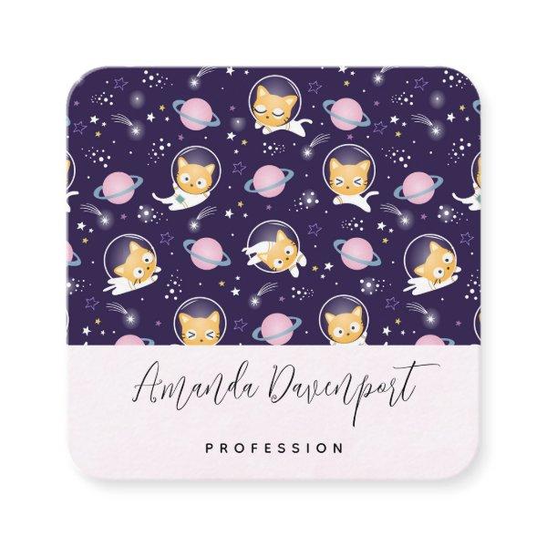 Cute Kitty Cat Astronauts Pattern Square