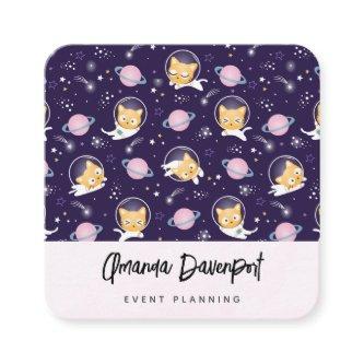 Cute Kitty Cat Astronauts Pattern Square