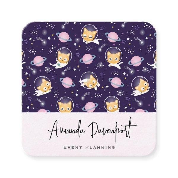 Cute Kitty Cat Astronauts Pattern Square