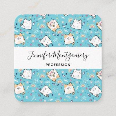 Cute Kitty Cat Pattern Whimsical Square