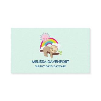 Cute Lazy Sloth with Sun & Rainbow