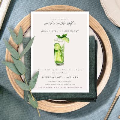 Cute Lemon Drink Mint Green Grand Opening Invite
