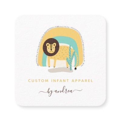 Cute Lion & Rainbow Whimsical Illustration Nanny Square