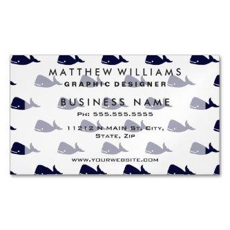 Cute Little Navy Blue Whale Pattern on White Magnetic