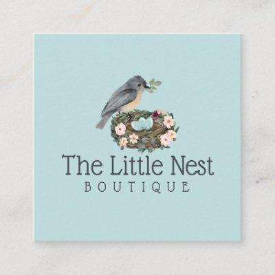 Cute Little Watercolor Baby Bird & Nest Square