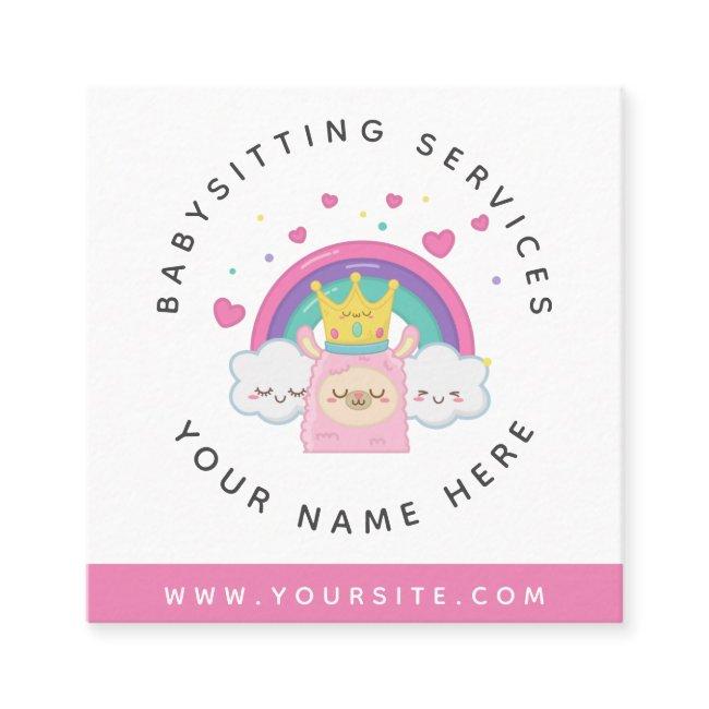 Cute Llama Kawaii Clouds Pink Daycare Rainbow Kids Square