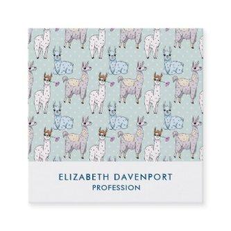 Cute Llama Pattern on Polka Dots Square