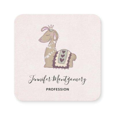 Cute Llama Princess Wearing a Crown Square