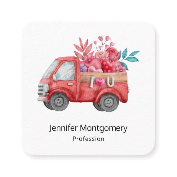 Cute Love Truck with Heart Cargo Watercolor Square