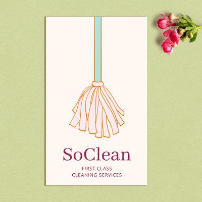Cute Maid House Cleaner Cleaning Services Pink Mop