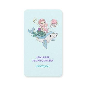 Cute Mermaid Riding a Dolphin Under the Sea
