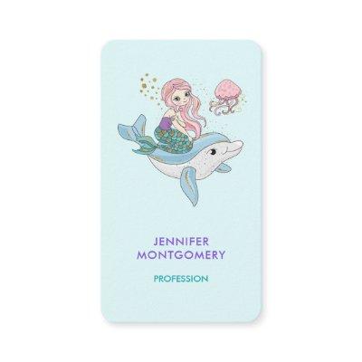 Cute Mermaid Riding a Dolphin Under the Sea
