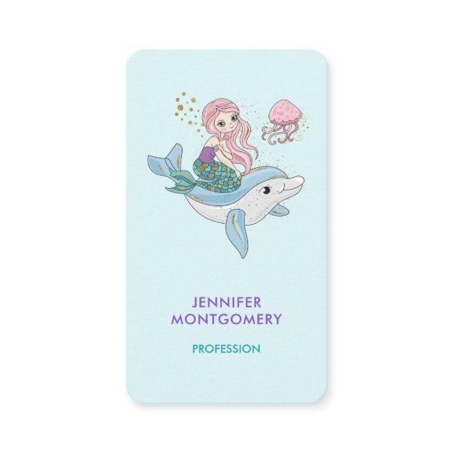 Cute Mermaid Riding a Dolphin Under the Sea