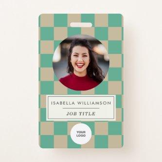 Cute Mint Checkerboard Employee Photo ID  Badge