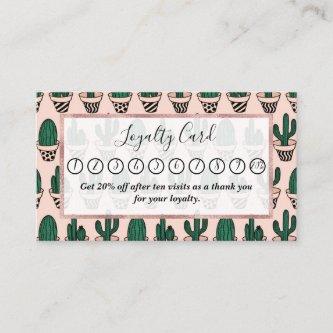 Cute Modern Pink Green Potted Cactus Pattern Loyalty Card