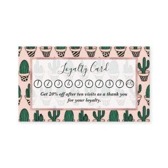 Cute Modern Pink Green Potted Cactus Pattern Loyalty Card