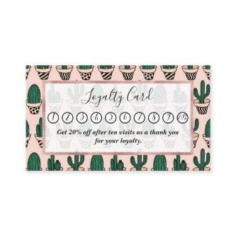 Cute Modern Pink Green Potted Cactus Pattern Loyalty Card