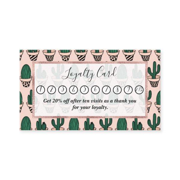 Cute Modern Pink Green Potted Cactus Pattern Loyalty Card