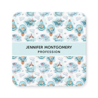 Cute Nautical Whales Watercolor Pattern Square