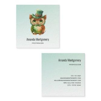 Cute Owl in a Green Top Hat Square