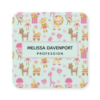 Cute Pattern with Happy Animals & Toys Square