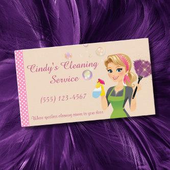 Cute Peach Cartoon Maid House Cleaning Services