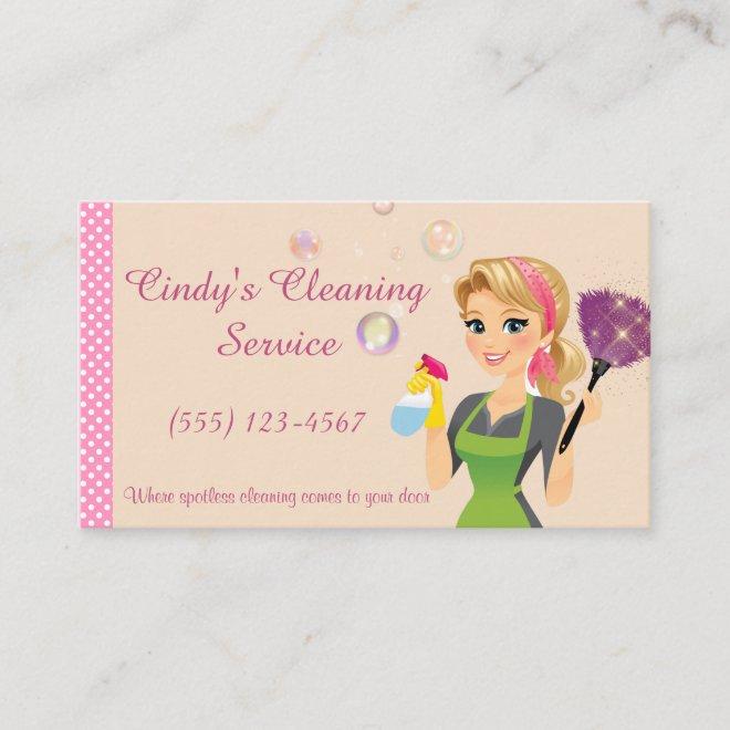 Cute Peach Cartoon Maid House Cleaning Services
