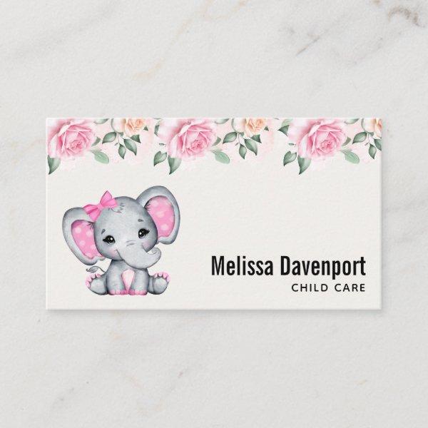 Cute Pink Baby Elephant and Roses Border