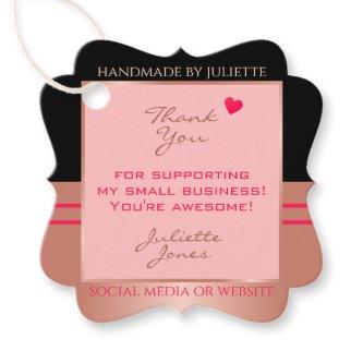 Cute Pink Black and Rose Gold Packaging Thank You Favor Tags