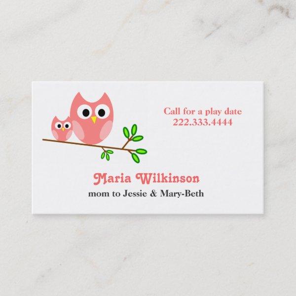 Cute Pink Cartoon Owls Mommy Card