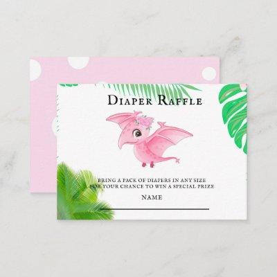 Cute Pink Dinosaur Tropical Girl Diaper Raffle  Bu